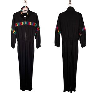 Vintage David Brown California Jumpsuit Black 80s Size Medium Front Zip